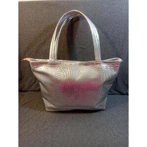 Shoulder Handbag Tote Womens Silver 12"x16" Double Handles Zipper Inner Pockets